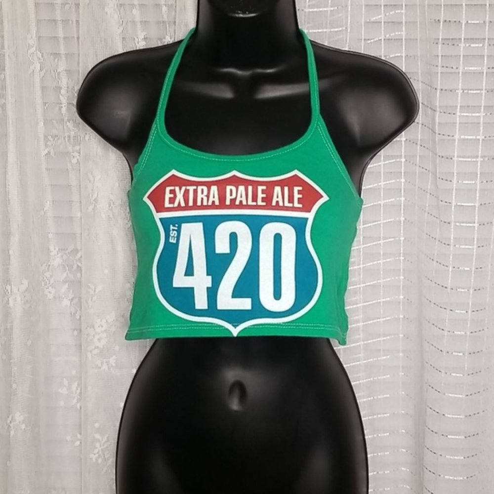 Sweet Water 420 Brewing Co. ONE OF A KIND HAND SEWN UPCYCLED CROPPED HALTER TOP